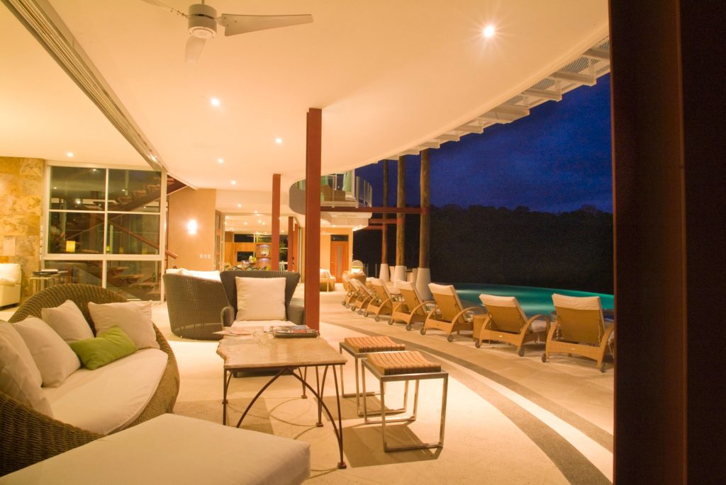 The immense size of the main open-air living area is perfect for large groups with a beautiful pool backdrop.