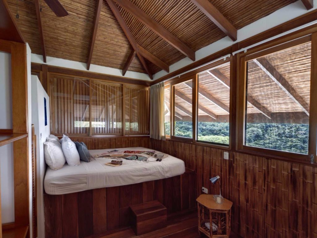 The secluded top floor of the villa has a king platform bed and a large ensuite bathroom.  