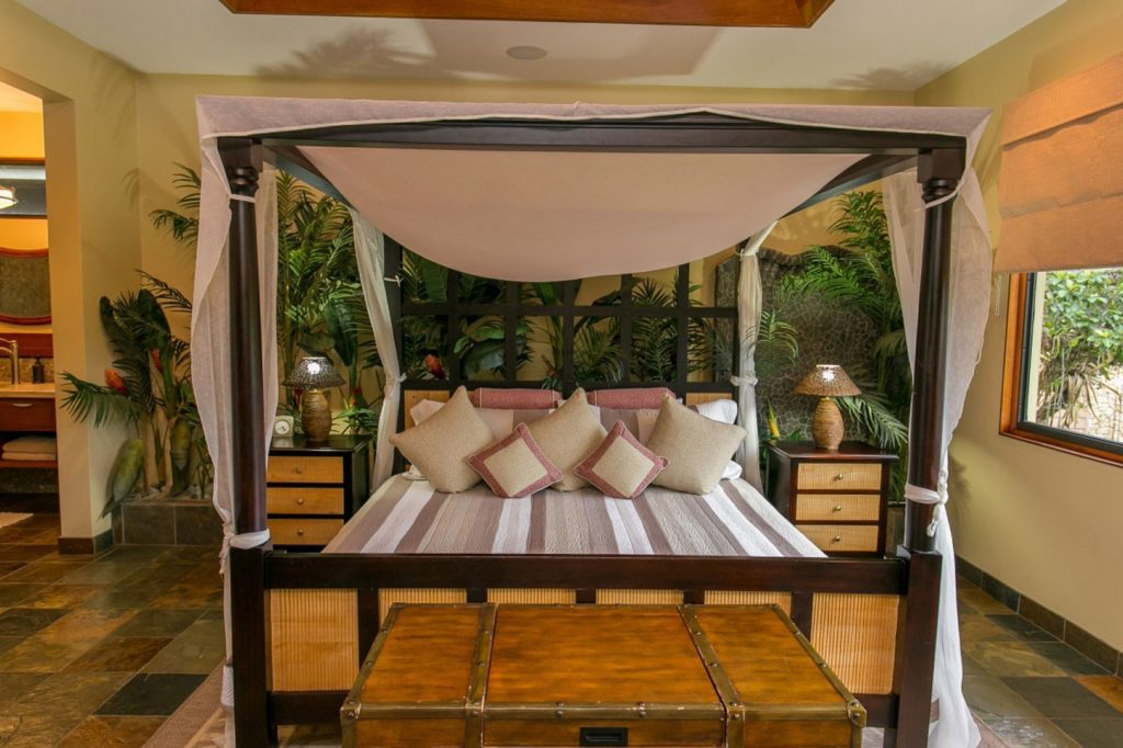 This elegant canopy bed is perfect for rest and relaxation with incredible views to enjoy.