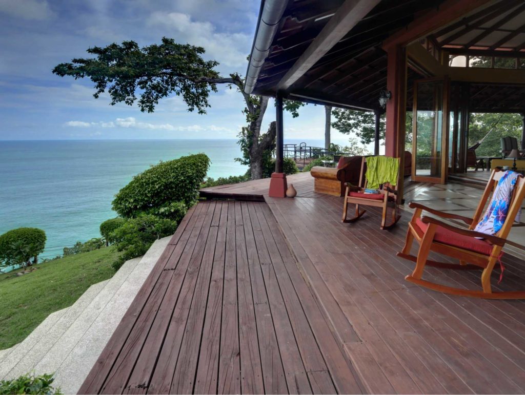 With a terrace that seems to reach out over the ocean, there is no better oceanfront property in the Dominical area. 