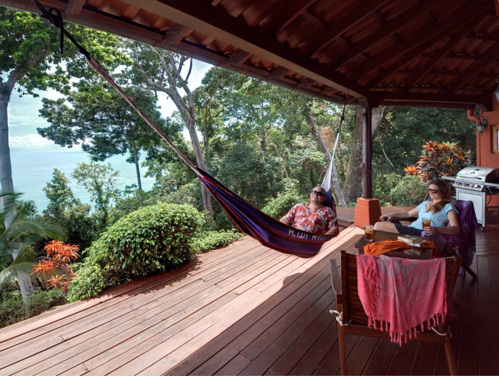 Plenty of space for outdoor entertaining with a hammock and a grill on the terrace.