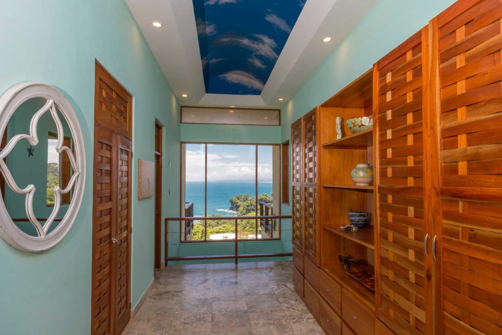 The ocean views from all parts of the villa are amazing. The painted ceiling is an exceptional addition to this area.