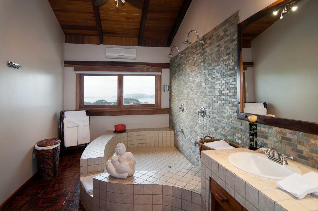 This beautifully-designed master bath has a view from the shower.