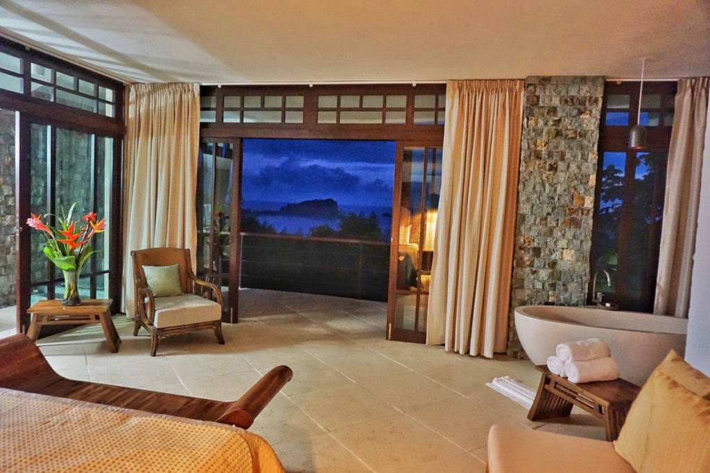 The evening view from this luxury tree house villa is as stunning as the view during the day.