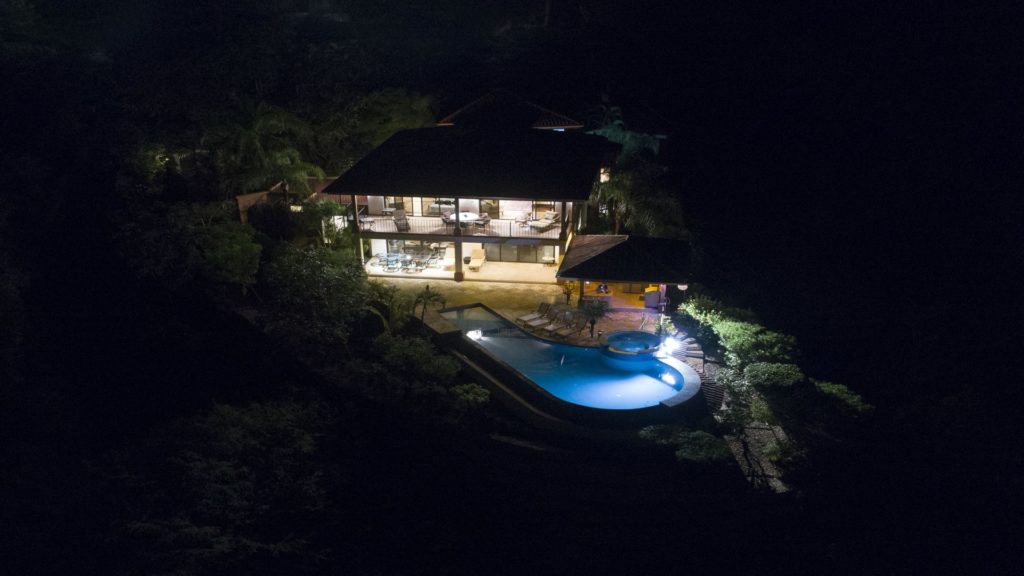 The villa from above at night