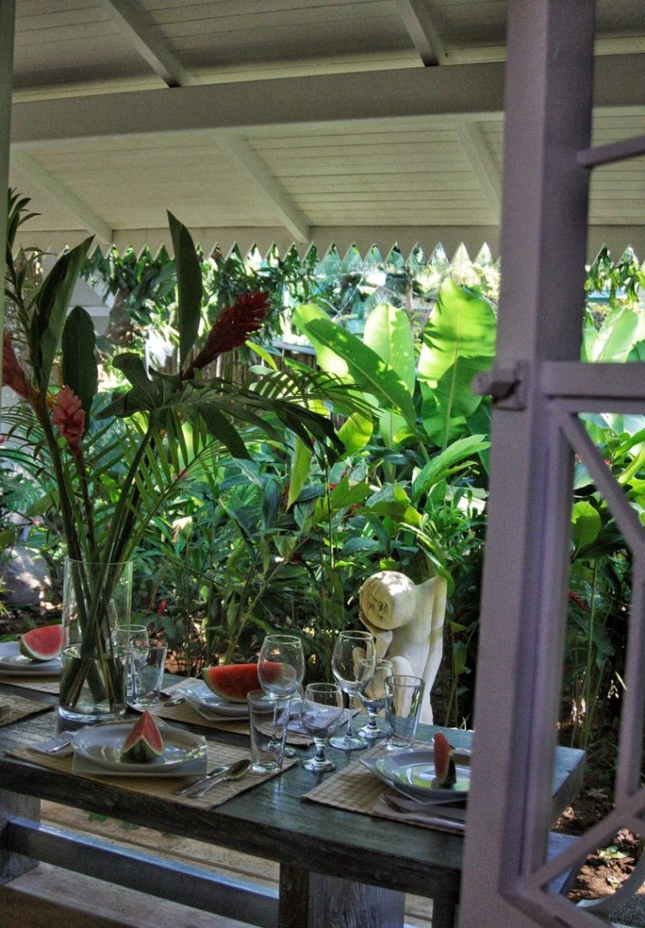 Enjoy meals in a tropical setting, surrounded by an amazing garden. 