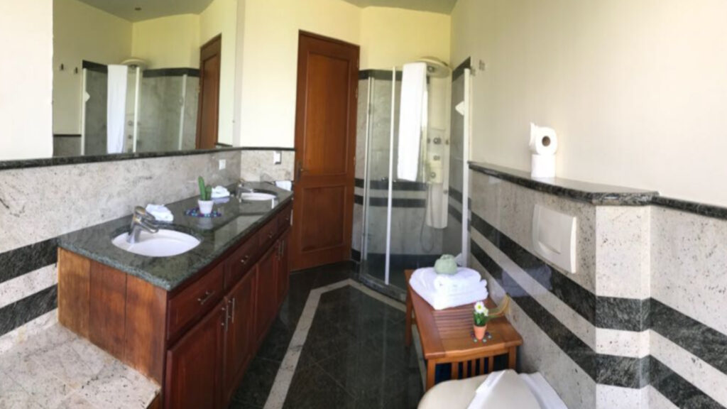 The bathroom is more than large enough for you and your family to get ready in the morning.