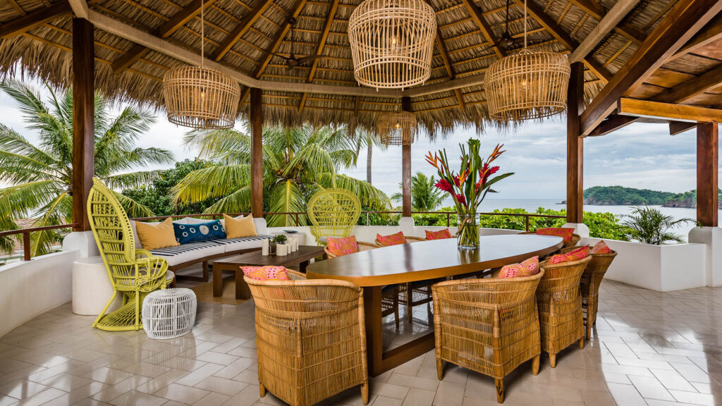 This outdoor dining area is great for lunchtime by the ocean.