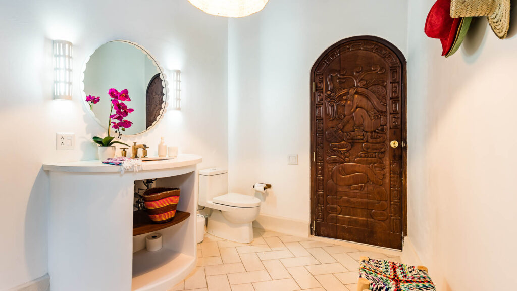 This bathroom is smaller but has a wonderful styling.