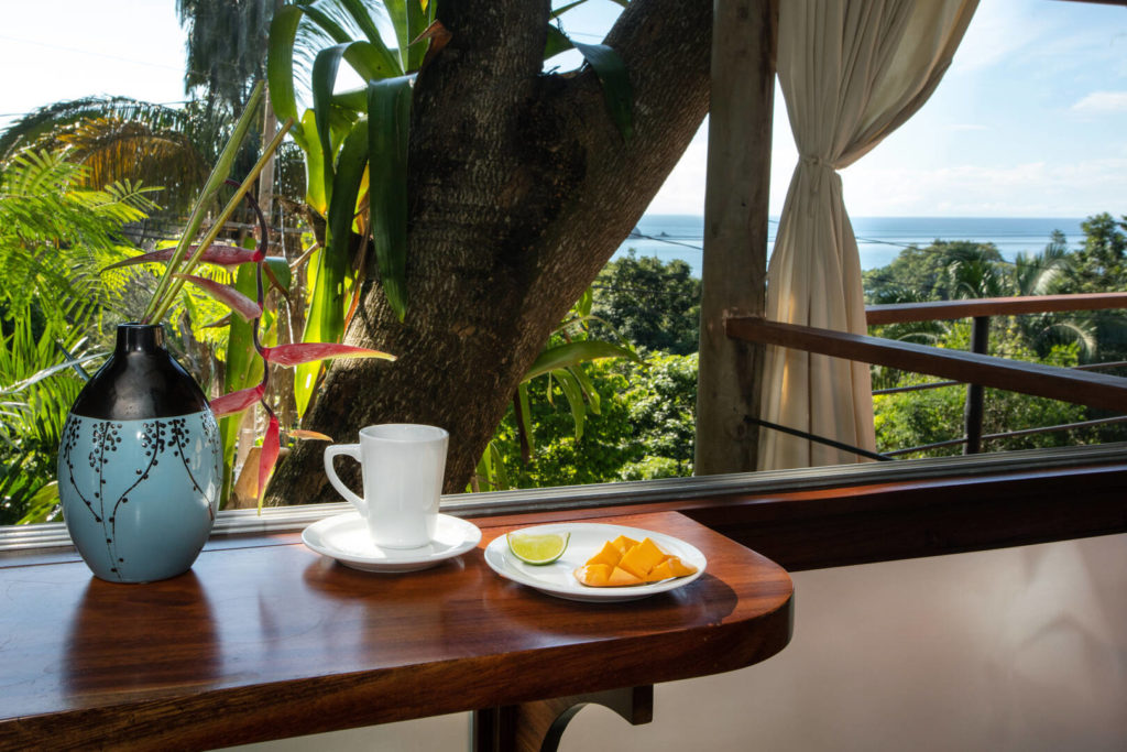 Local tropical fruits, fresh coffee, breakfast with an incredible view.