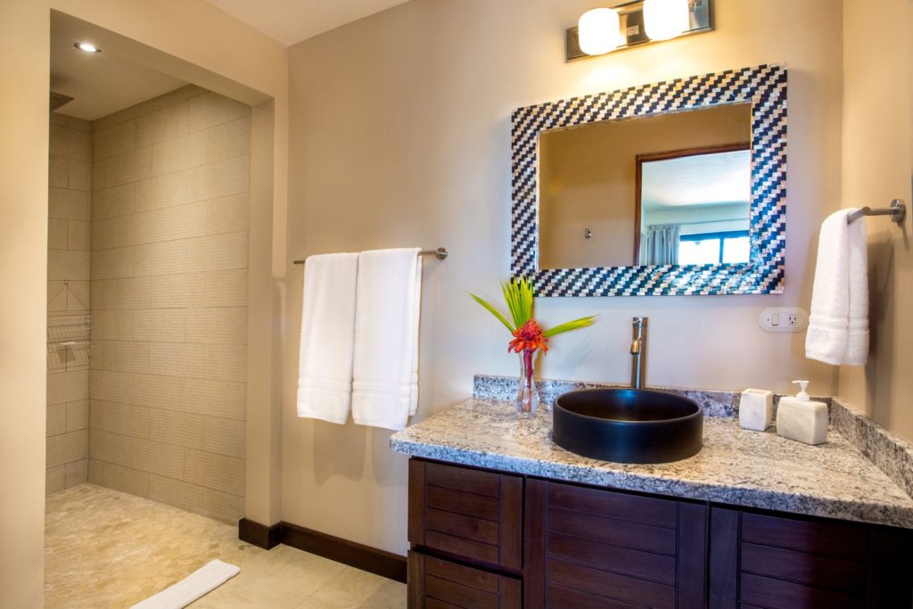 The master bathroom has a large shower and granite-top counter. All the bedrooms have ensuite bathrooms.