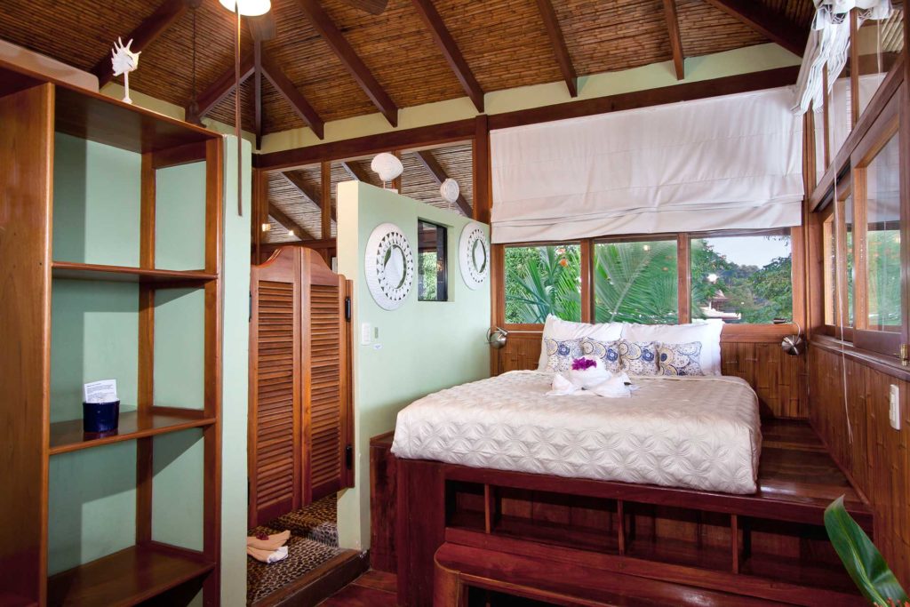 The bedroom at the top of the property has amazing views and a secluded chilled treehouse ambience.