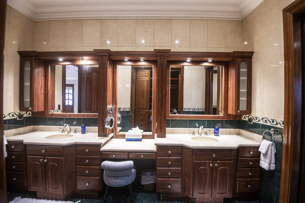 Classic elegance: Ample master bathroom with space for two.