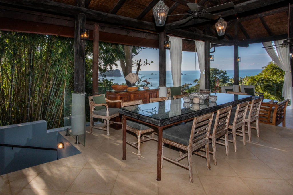 The elegant dining room offers one of the finest ocean views in Manuel Antonio.