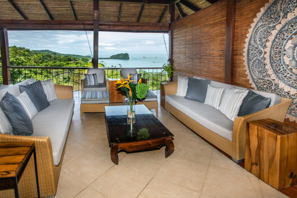 A beautiful luxury sitting area to gather with family where you can enjoy the ocean views and breezes.
