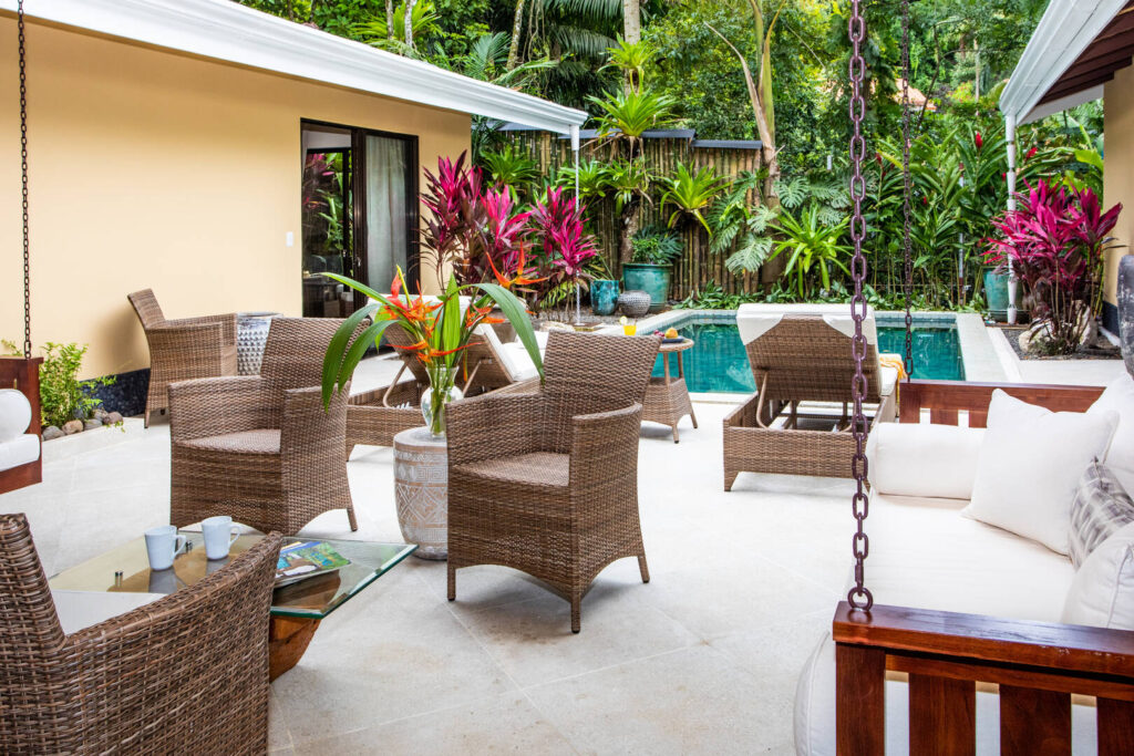Try a porch swing, a comfy chair, or a lounger for the ultimate relaxing day by your private pool. 