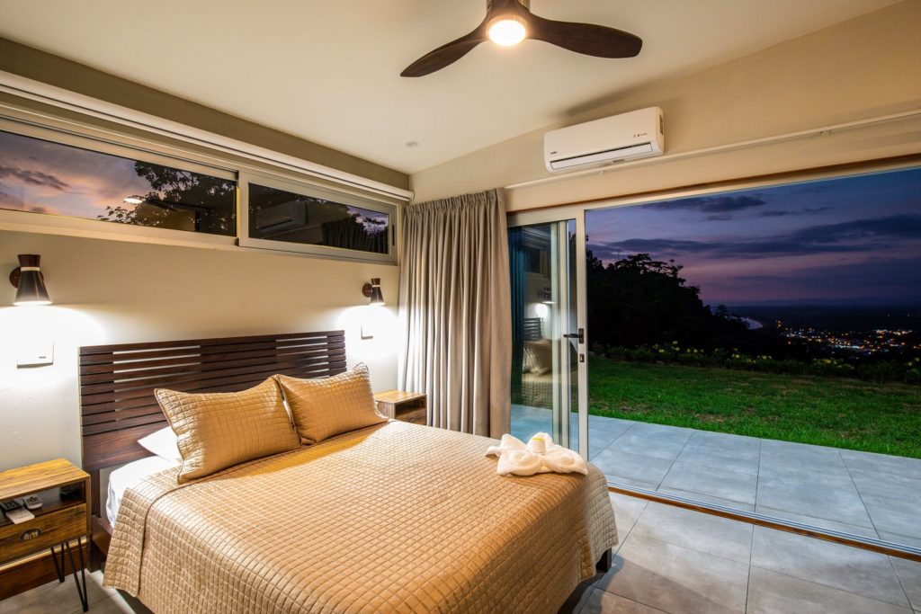 Bedroom with an amazing early evening view.