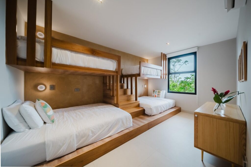 A thoughtfully designed bunk room perfect for families or groups.