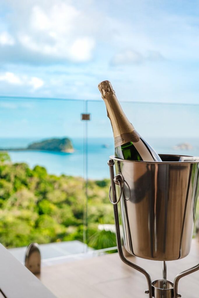 Chilled champagne with a panoramic ocean view.
