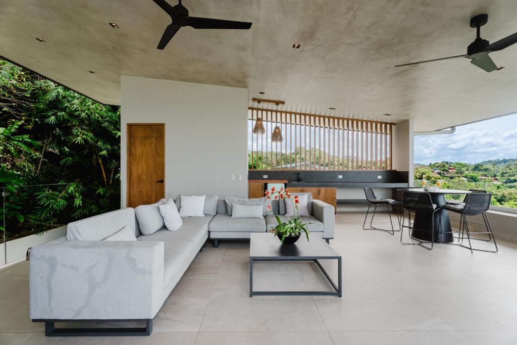 A spacious open-air living and entertainment area designed for relaxed gatherings.