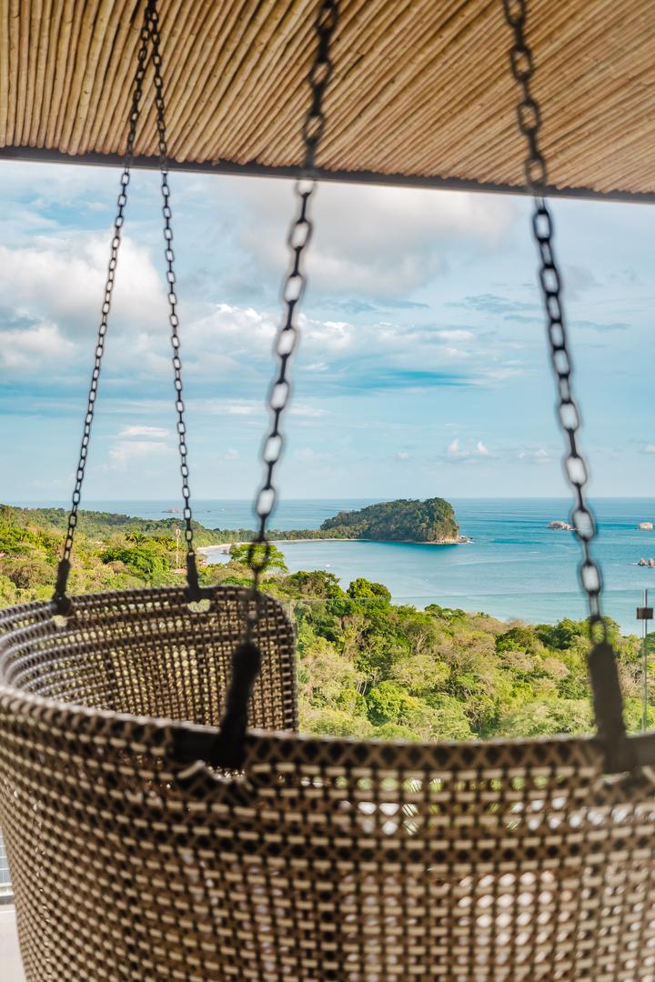 Hanging chair with ocean view and island in Manuel Antonio Costa Rica