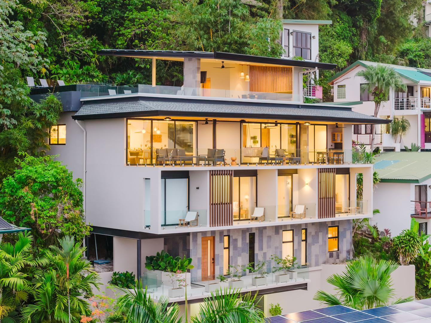 Luxury multi level villa exterior surrounded by jungle in Manuel Antonio Costa Rica