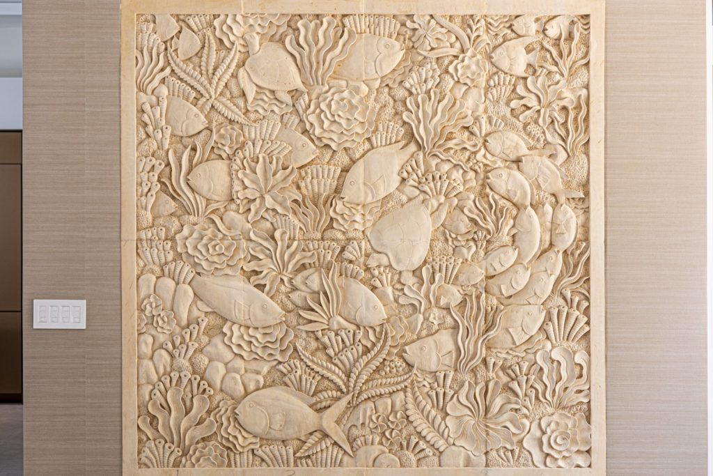 This is just one of the beautiful hand-carved stone reliefs found in this incredible villa.