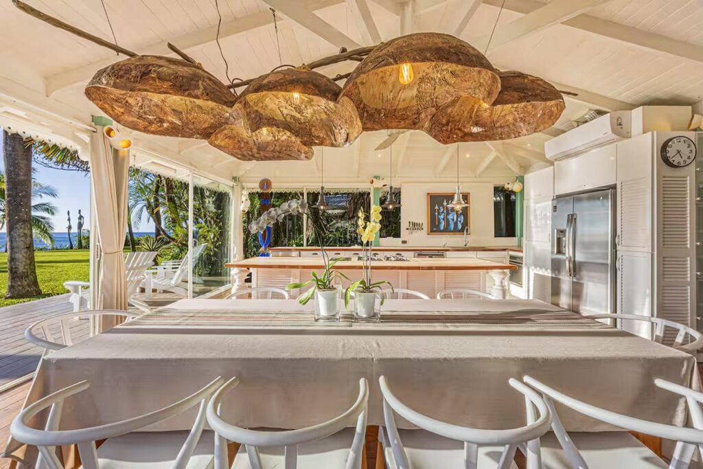 This dining table can seat 10 comfortably and you'll enjoy stunning ocean views while you eat.