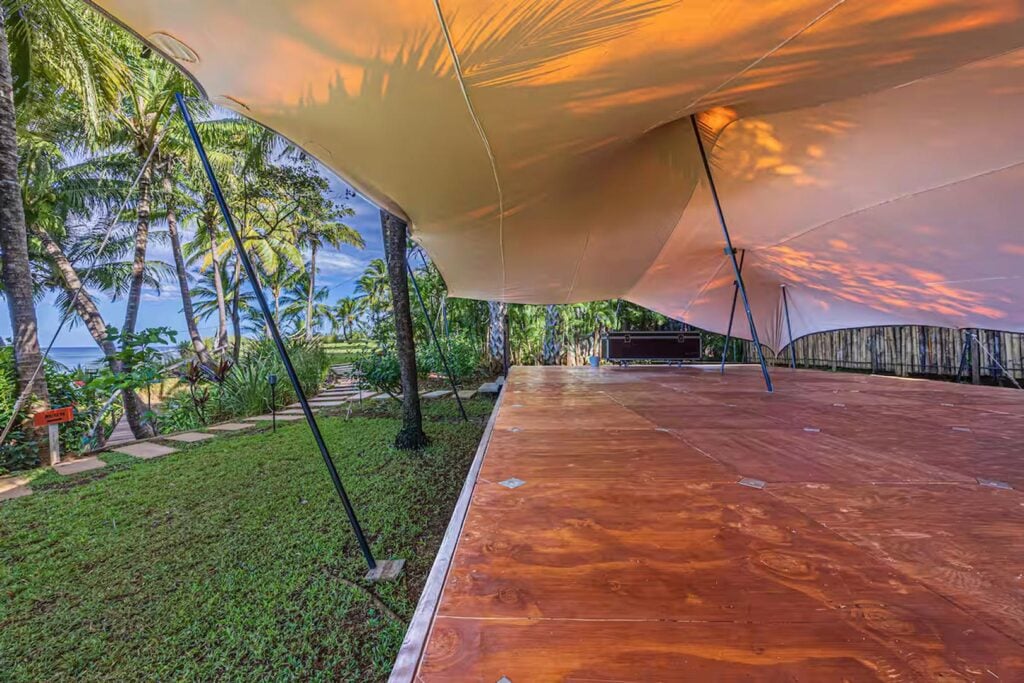 This covered yoga studio offers you plenty of space to practice outside at anytime.