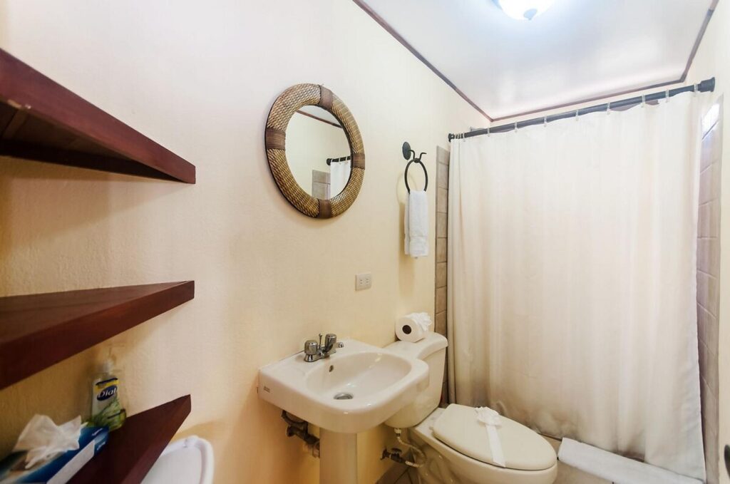 The bathrooms are thoughtfully designed with stylish details.