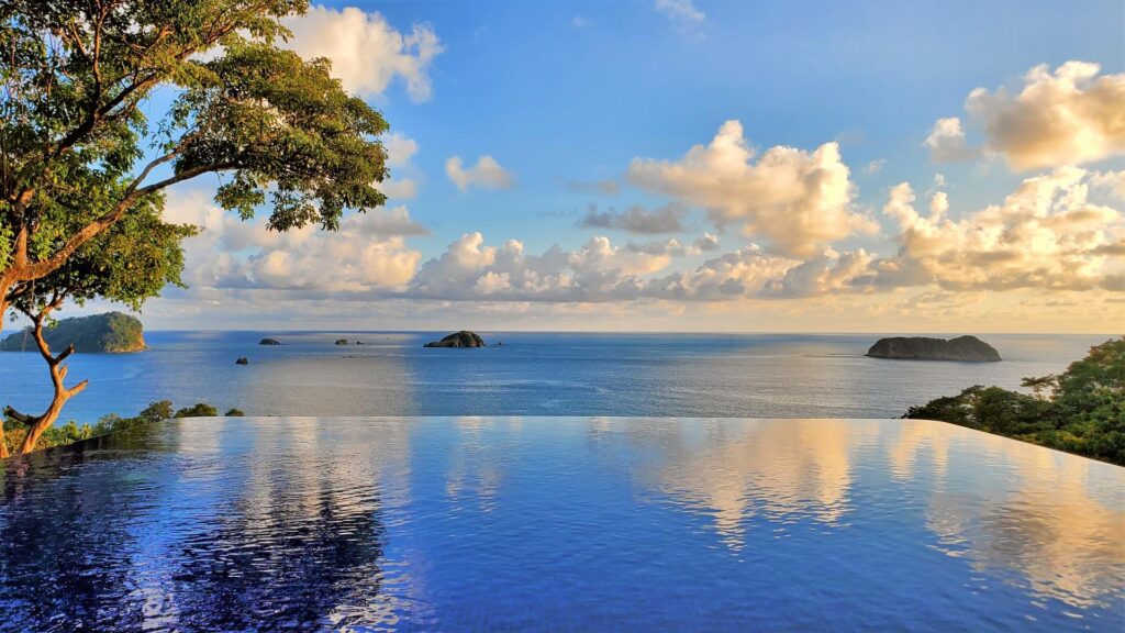 The infinity pool blends seamlessly with the horizon for breathtaking views.