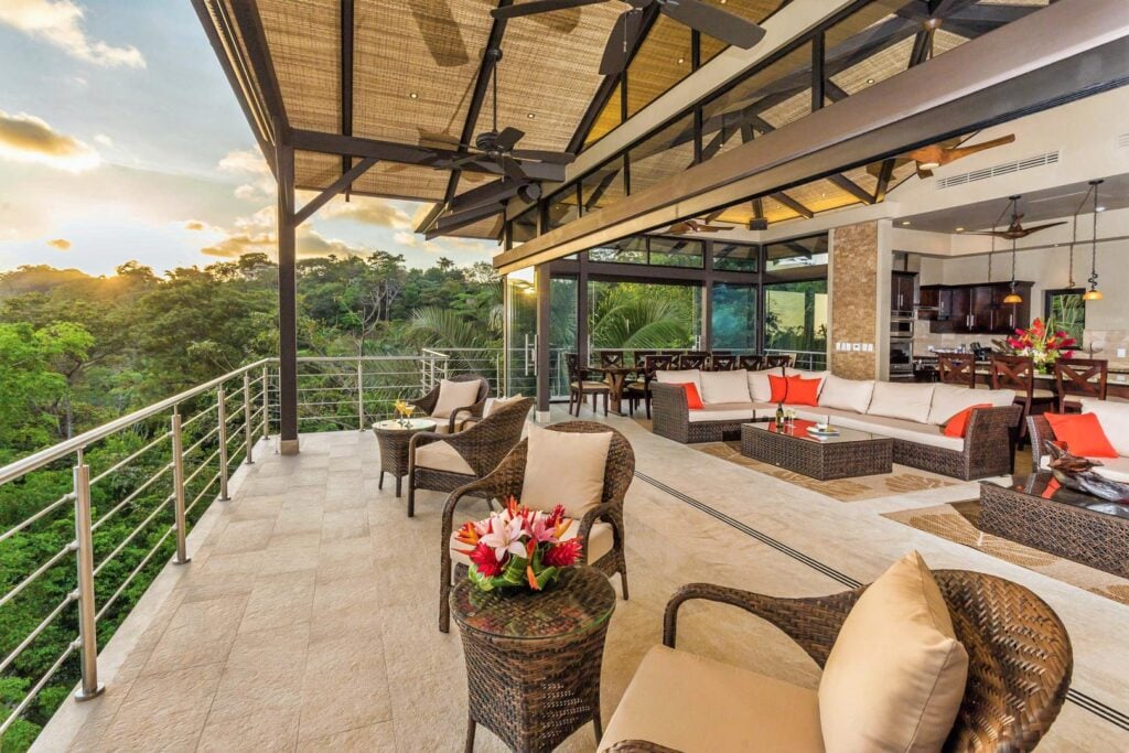Gather at sunset in spacious open-air living areas designed for groups.