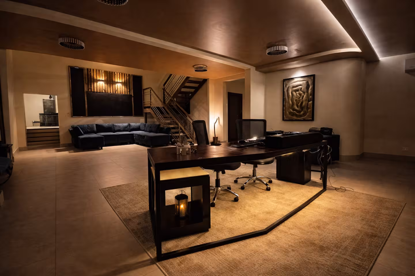 Private office and media lounge in a luxury beachfront vacation villa in Costa Rica